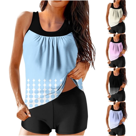 Kinrui Womens Tankini Swimsuit Two Piece Swimwear Tummy Control Bathing Suits Modest Swim Tankini Tops with Boy Shorts Blue,M