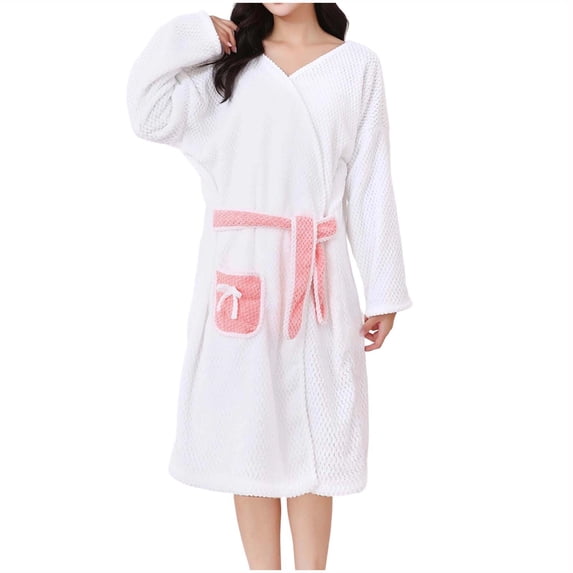 Kinrui Womens Terry Home Cloth Bathrobe Short Sleeve Belted Spa Hotel Dressing Gown Absorbent Quick-Dry Short Robes with Pockets White Free Size