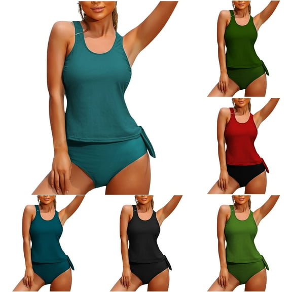 Kinrui Womens Two Piece Swimsuits Modest Tankini Tops with Swimming Bottoms Tummy Control Bathing Suit Athletic Swimwear Wine,M