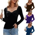 thumbnail image 1 of Kinrui Womens Velvet Tops Business Casual Long Sleeve Shirts Sweetheart Neck Slim Fit Soft Stretch Tees Work Blouses Black,L, 1 of 8
