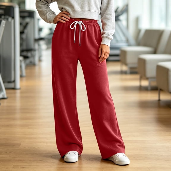 Kinrui Womens Wide Leg Sweatpants Low Rise Fall Y2K Track Pant Casual Drawstring Loose Fit Active Joggers for Running Everyday Casual Wear Red 2XL