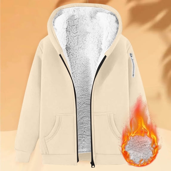 Kinrui Zip Up Fleece Lined Hoodies Womens Fall Winter Casual Long Sleeve Hooded Sweatshirts Track Travel Jacket Khaki M