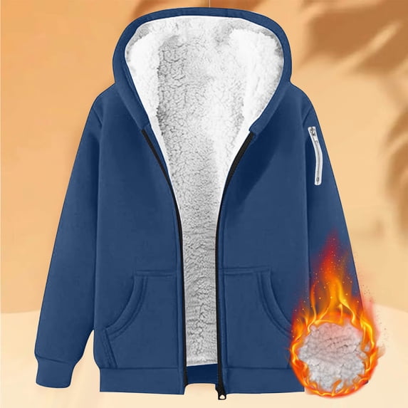 Kinrui Zip Up Fleece Lined Hoodies Womens Fall Winter Casual Long Sleeve Hooded Sweatshirts Track Travel Jacket Navy 3XS