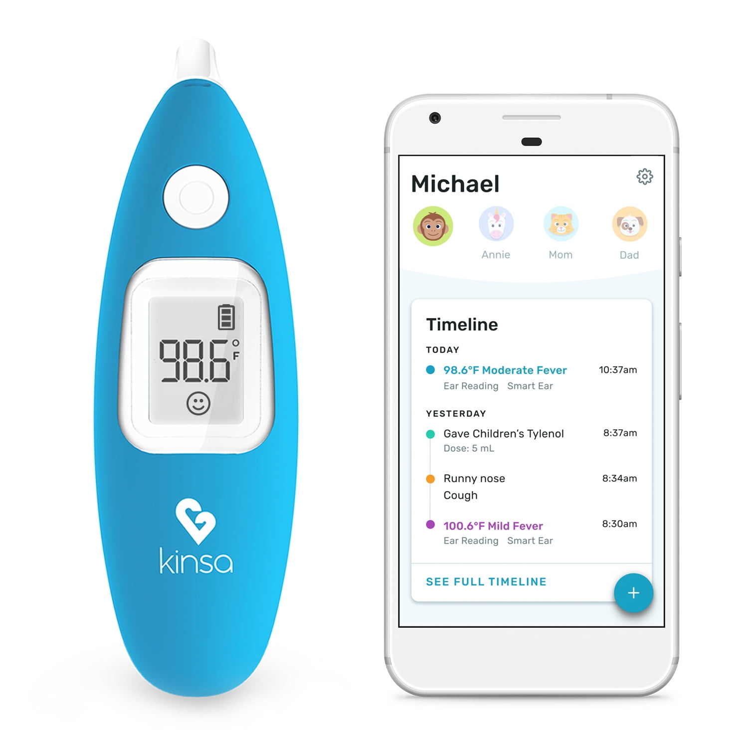 Kinsa Smart Ear Digital Thermometer with Smartphone App & Health Guidance