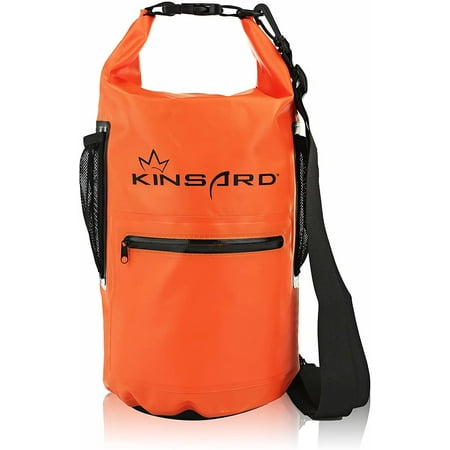Kinsard Waterproof Dry Bags, Roll Top Sack, With Zipper, Side Pockets, and Adjustable Straps-Protects Valueables and All Gear, For Kayaking, Boating, Beach, Hiking, 10 Liter Dry BagOrange