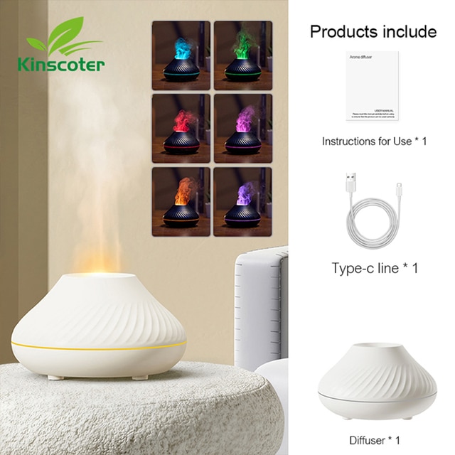 Kinscoter Volcanic Aroma Diffuser Essential Oil Lamp 130ml USB Portable