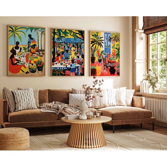 Kinshasa Posters Congo Travel Prints DRC Travel Art Floral Wall Art Black Art Poster African Art Set 3