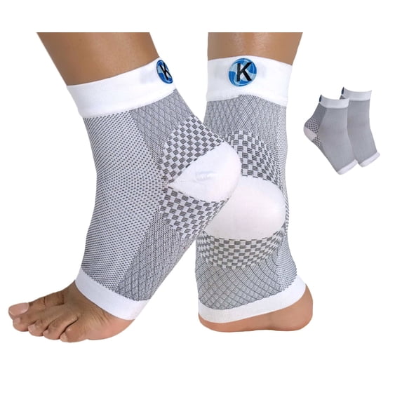 Kinship Comfort Brands Plantar Fasciitis Toeless Compression Socks for Foot & Heel Pain Relief, Arch Support, Achilles Tendonitis & Swelling | 1 Pair | White | L