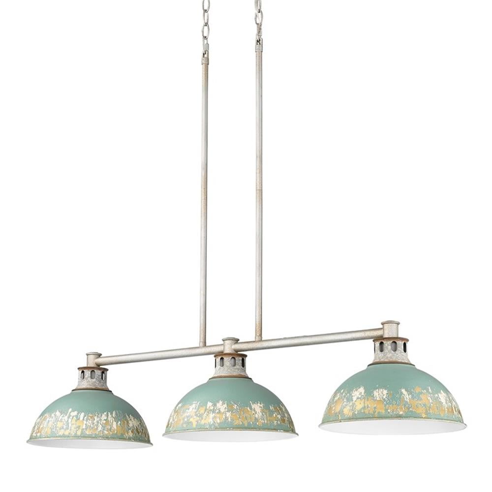 Kinsley 3-Light Aged Galvanized Steel Pendant with Antique Teal Shades