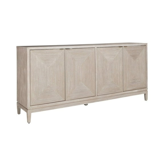 Kinsley 4 Door Accent Cabinet - Washed Taupe & Silver Champagne
