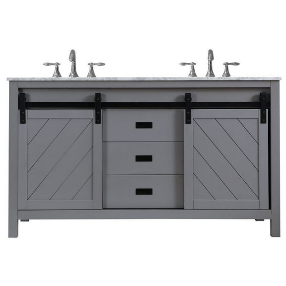 Kinsley 60" Carrara White Marble Countertop Double Vanity w/o Mirror Gray