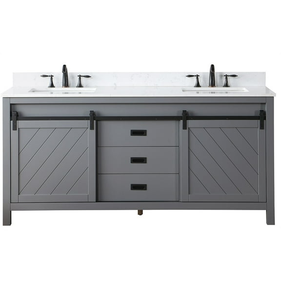 Kinsley 72" Aosta White Stone Countertop Double Vanity w/o Mirror Gray