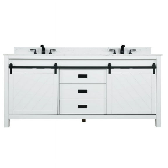 Kinsley 72 in. Solid Wood Double Bathroom Vanity in White with White Basins