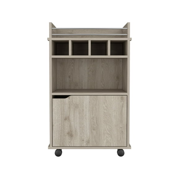 Kinsley Bar Cart for Living Room & Home Entertaining: 4-Bottle Storage, Cabinet & Open Shelf, Engineered Wood, Chic Beige, 21.6"W x 16.3"D x 35"H, Colombian Made