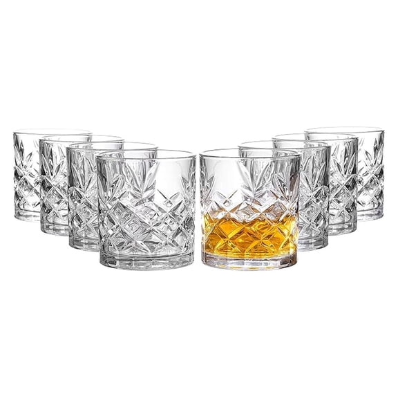 Kinsley Lowball Whiskey Glasses, 8 Pc. Set, 10.6 ounce Short Drinking Glassware for Liquor, Bourbon, Rye, or Beer, Drinkware for Men or Women, Dishwasher Safe (Lowball)