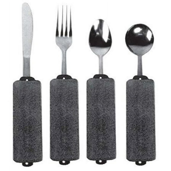 Kinsman Soft Built Up Handle Utensils - Set of Four Includes Fork, Knife, Teaspoon and Soup Spoon