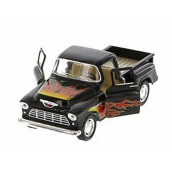 Kinsmart 1955 Chevrolet Stepside Pickup w/ Flames 1:32 Diecast Toy Truck Black