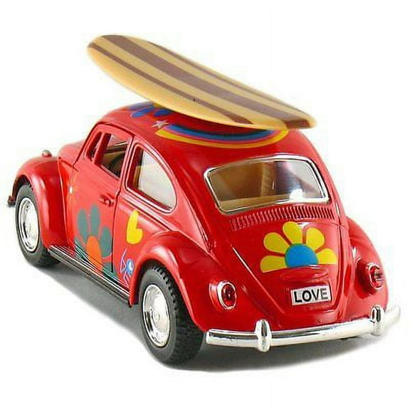 Kinsmart 1967 Volkswagen Beetle Decal w/Surfboard Diecast Model 1:32 VW Red