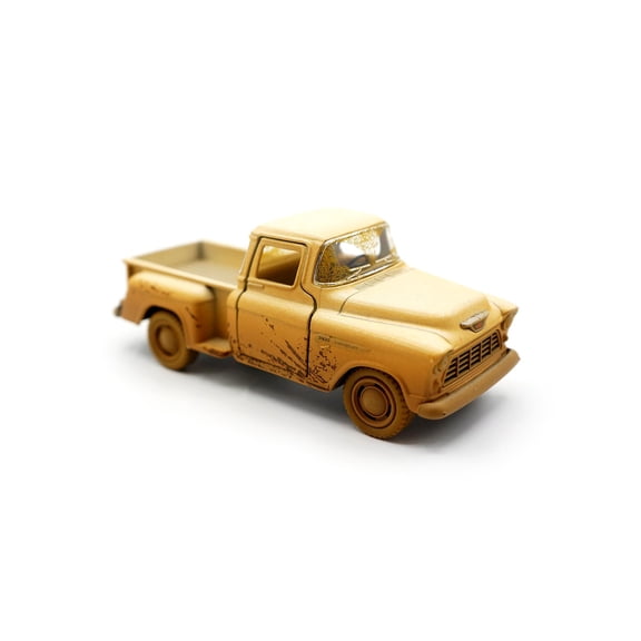 Kinsmart 5 1955 Chevy Stepside Muddy Diecast Model Toy Car, but NO Box, Chevy Yellow, Size: 5