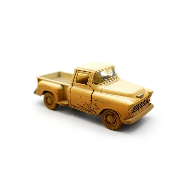 Kinsmart 5 1955 Chevy Stepside Muddy Diecast Model Toy Car, but NO Box, Chevy Yellow, Size: 5