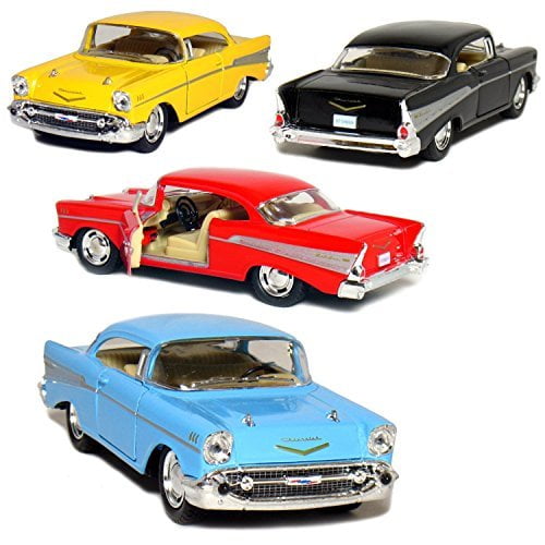 Kinsmart Set of 4: 1957 Chevy Bel Air Coupe 1:40 Scale Black/Blue/Red/Yellow
