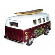 Kinsmart Volkswagen Classical Bus 1962 Surfboard 132 Diecast Model Bus Maroon