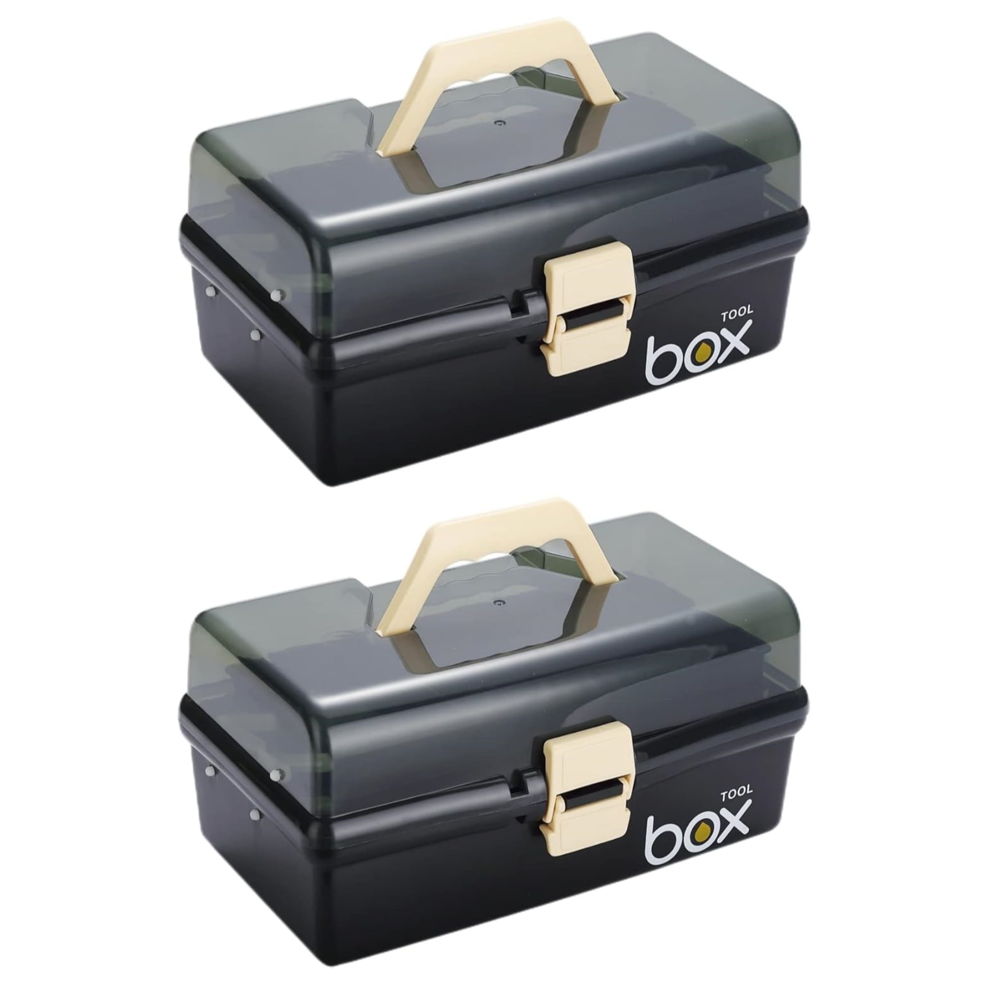 Kinsorcai 2PCS 12'' Three-Layer Clear Plastic Storage Box/Tool Box, Multipurpose Organizer and Portable Handled Storage Case for Art Craft and Cosmetic (Black)
