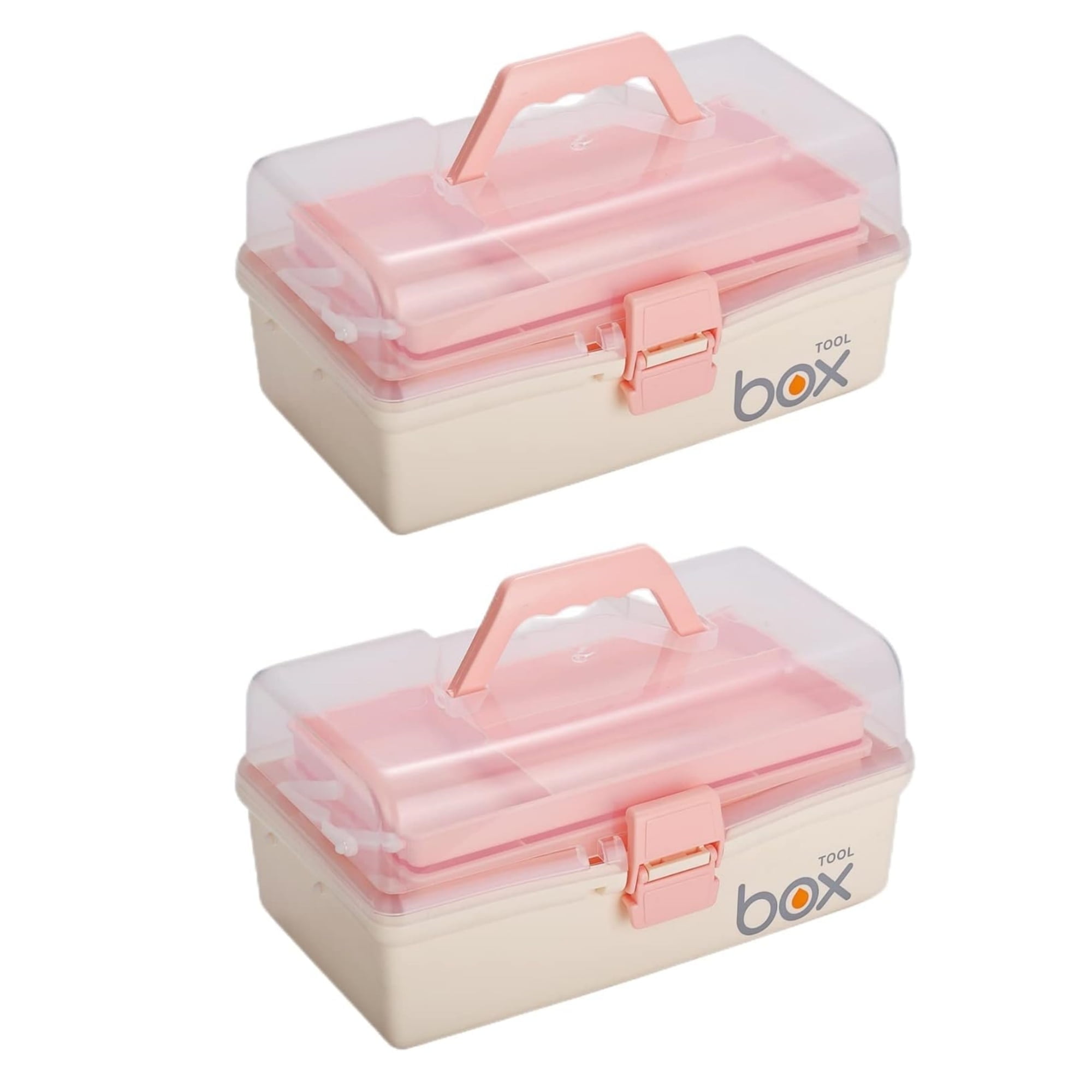 Kinsorcai 2PCS 12'' Three-Layer Clear Plastic Storage Box/Tool Box, Multipurpose Organizer and Portable Handled Storage Case for Art Craft and Cosmetic (White)