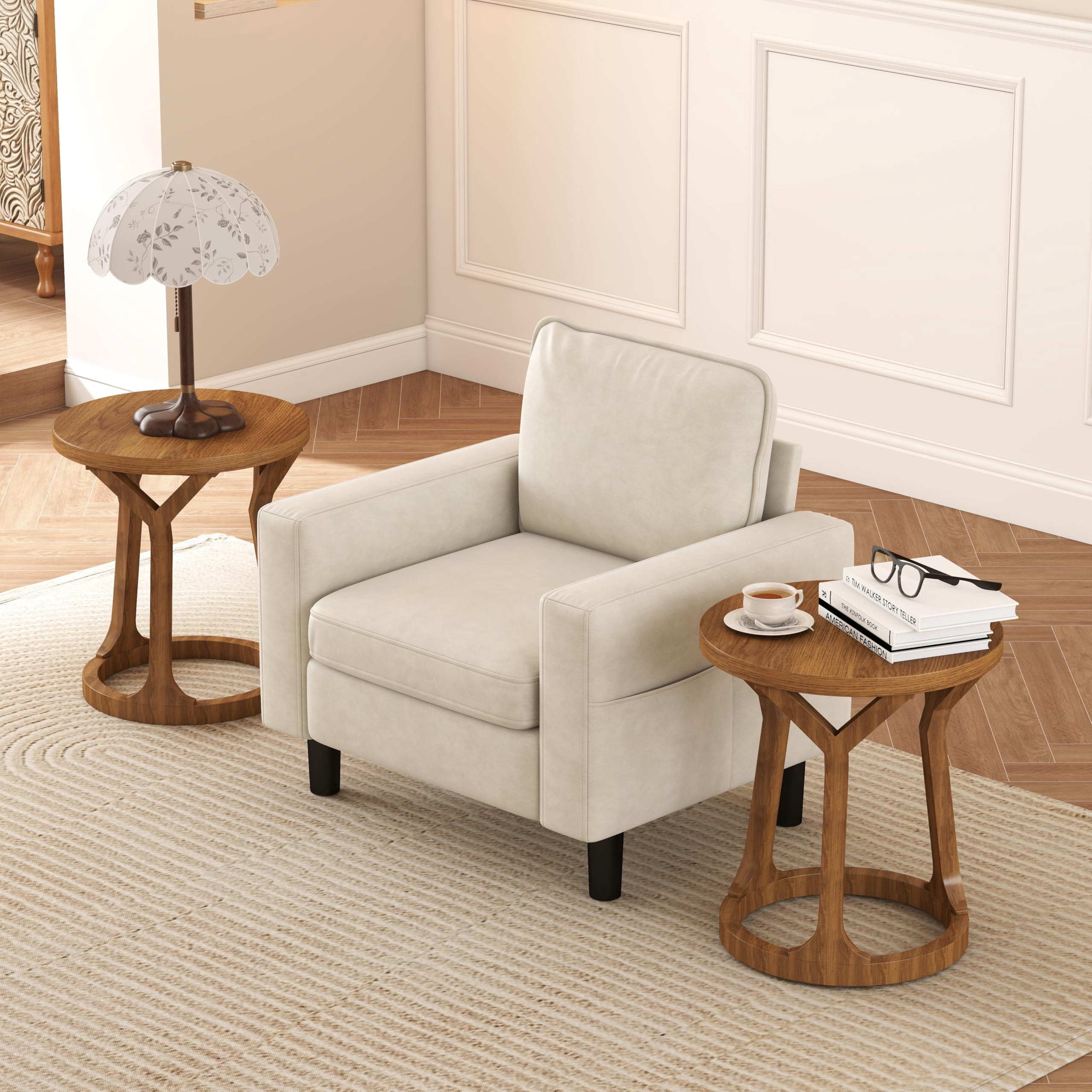 Kinsuite 2PCS Round End Tables - Set of 2 Rustic Natural Side Tables ...