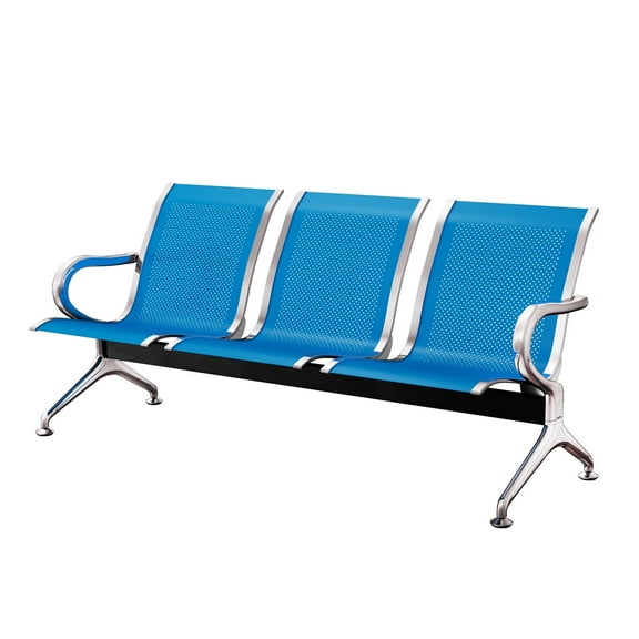 Kinsuite 3-Seat Reception Chairs - Waiting Room Chairs with Arms & Stainless Steel Frame, Waiting Room Bench Lobby Chairs for Office Airport Bank Hospital, Blue