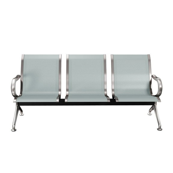 Kinsuite 3-Seat Reception Chairs - Waiting Room Chairs with Arms & Stainless Steel Frame, Waiting Room Bench Lobby Chairs for Office Airport Bank Hospital, Silver