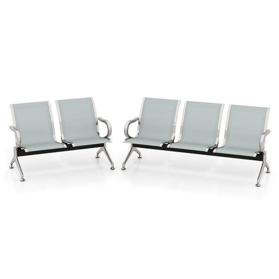 Kinsuite 5-Seat Reception Chairs - 2pcs Waiting Room Chairs with Arms & Stainless Steel Frame, Waiting Room Bench Lobby Chairs for Office Airport Bank Hospital, Silver