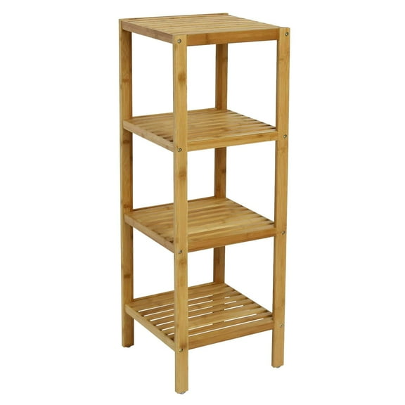 Kinsuite Bamboo Bathroom Shelf 4-Tier Storage Rack Standing Shelf Units for Living Room Bedroom Hallway Kitchen