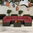 thumbnail image 1 of Kinsuite 7Pcs Patio Conversation Set - Wicker Backyard Furniture Outdoor Furniture with Cushions, All-Weather Couch Set with Coffee Table for Garden, Lawn, Deck, Red, 1 of 12