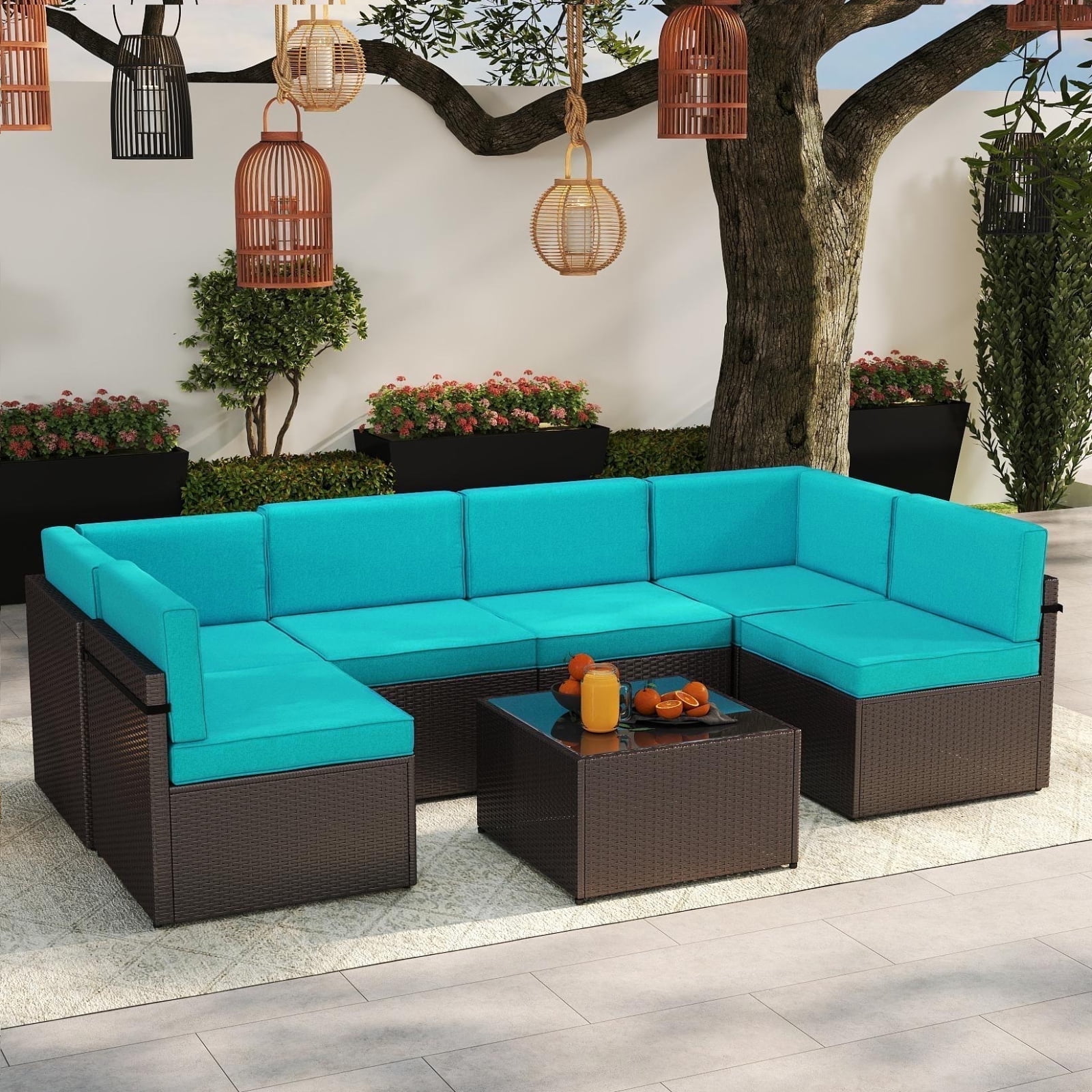 Kinsuite 7Pcs Patio Conversation Set Wicker Backyard Furniture