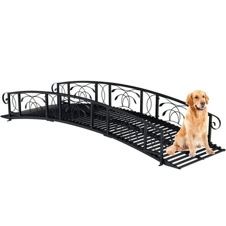 Kinsuite 8FT Metal Garden Bridge - Vaulted Iron Bridge with Safety Siderails, Outdoor Decorative Yard Arch Garden Arch Footbridges for Backyards Ponds, Creeks, Black