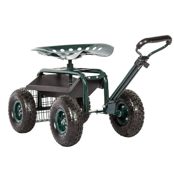 Kinsuite Garden Hauling Cart Rolling Work Seat Outdoor Utility Lawn Yard Patio Utility Cart 310 Lbs Load Capacity Adjustable Handle 360 Degree Swivel Seat Green