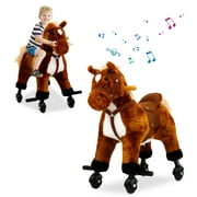 Kinsuite Kids Plush Toy Rocking Horse - Walking Toddler Riding Toy Animal Rocker Brown Pony Ride on Plush with Wheels & Sound
