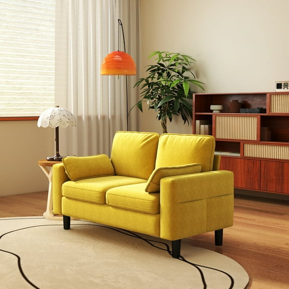 Kinsuite Loveseat Sofa Chair - 56" Modern Accent Chairs with Arms & Cushions, Office Couch with Side Pocket, Comfy Couches for Living Room Waiting Room Office Apartment, Mustard