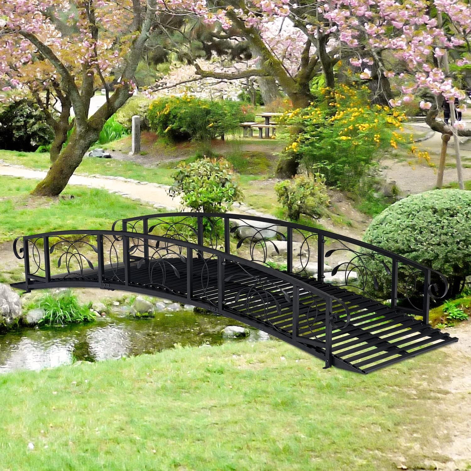 Kinsuite Metal Garden Bridge - Arch Walkway with Side Rails, Outdoor ...