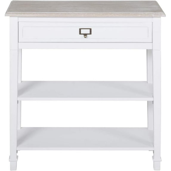 Kinsuite Narrow Console Table - Foyer Tables for Entryway with Drawer & Metal Handle, Modern Wood Sofa Pedestal Tables with Storage Shelves for Living Room, Hallway, White