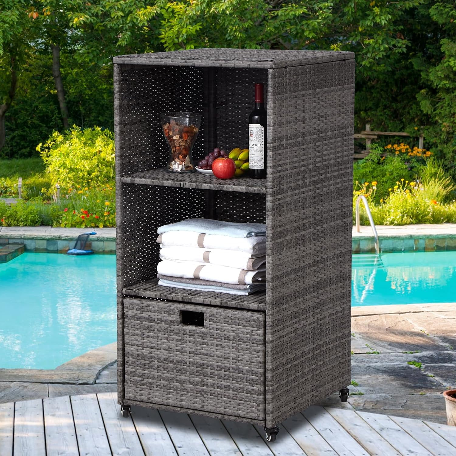 Kinsuite Outdoor Towel Rack for Pool - Outdoor Storage Cabinet with 2 ...