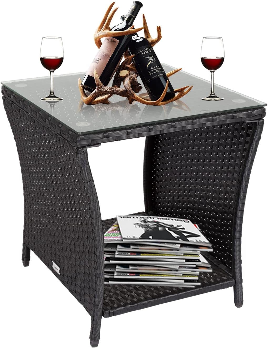 Outside Rattan Side Table Kinsuite PE Rattan Patio Side Table - Outdoor Wicker End Table with ...