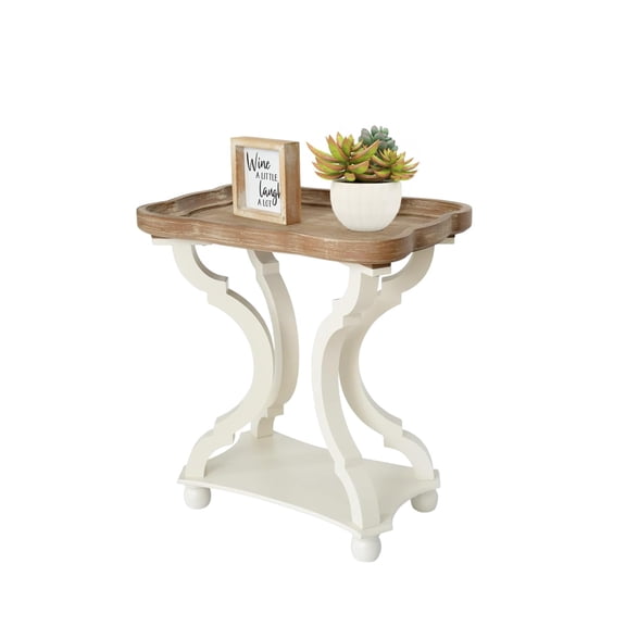 Kinsuite White Nightstand - Rustic Natural Tray Top White Side Table Accent Table for Living Room Bedroom Office