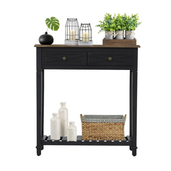 Kinsuite Wood Console Table - Narrow Console Table with 2 Drawers and Storage Shelf, Farmhouse Sofa Table for Entryway Living Room Hallway, Black