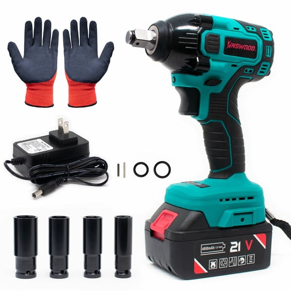 Kinswood Cordless Impact Wrench kit 21V with Drill Set 7 pcs Heavy Duty 310LB tq