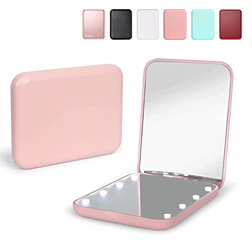 CigyYogy Small LED Compact Makeup Mirror Round Handheld Foldable -  Magnifying Lighted Pocket Mirrors Double Sided with 1x/2x Magnification -  Ideal