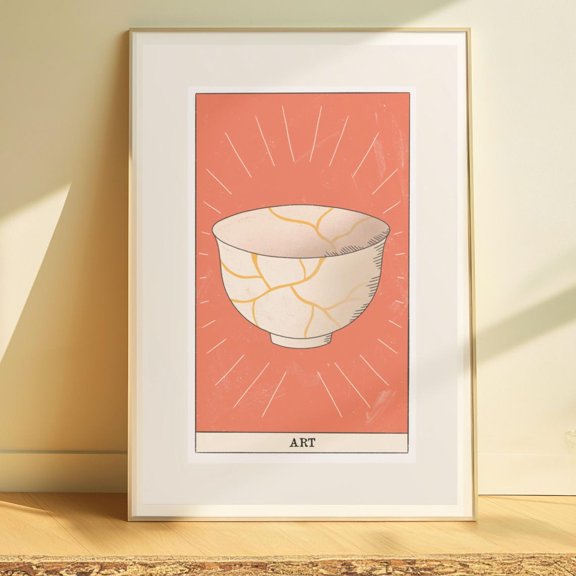 Kintsugi Bowl Rolled Poster - Art Print, Ceramic Repair Illustration, Unframed Paper Poster 16x20in