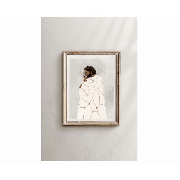 Kintsugi Christ Poster 'He Binds Up The Broken Hearted' Warm Present Vintage Poster