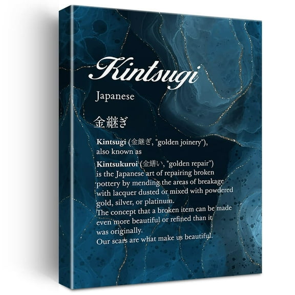 Kintsugi Definition Print Canvas Wall-Art Home Office Decor Kintsukuroi Definition Painting Canvas Framed Ready to Hang